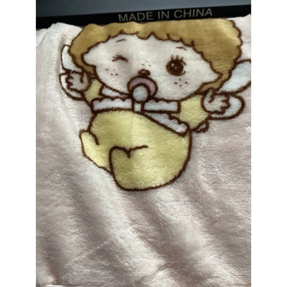 Monchhichi Love Happy Angel Pink Soft‎ Plush Throw Blanket 50”x70” VIRAL NEW